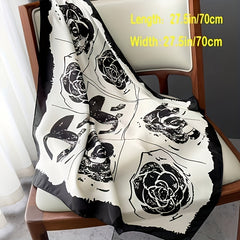 Camellia Print Silk Shawl Square Scarf