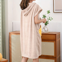 Women's Hooded Bathrobe with Hat and Towel Set