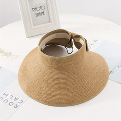 Foldable Ponytail Sun Visor Hats UV Protection Wide Brim Straw Beach Hat