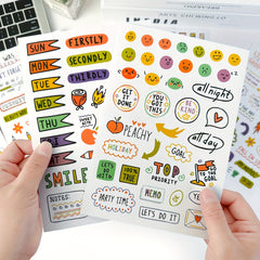 8 Sheets Hand Drawn Planner Stickers Set for Office, School, and Home Use