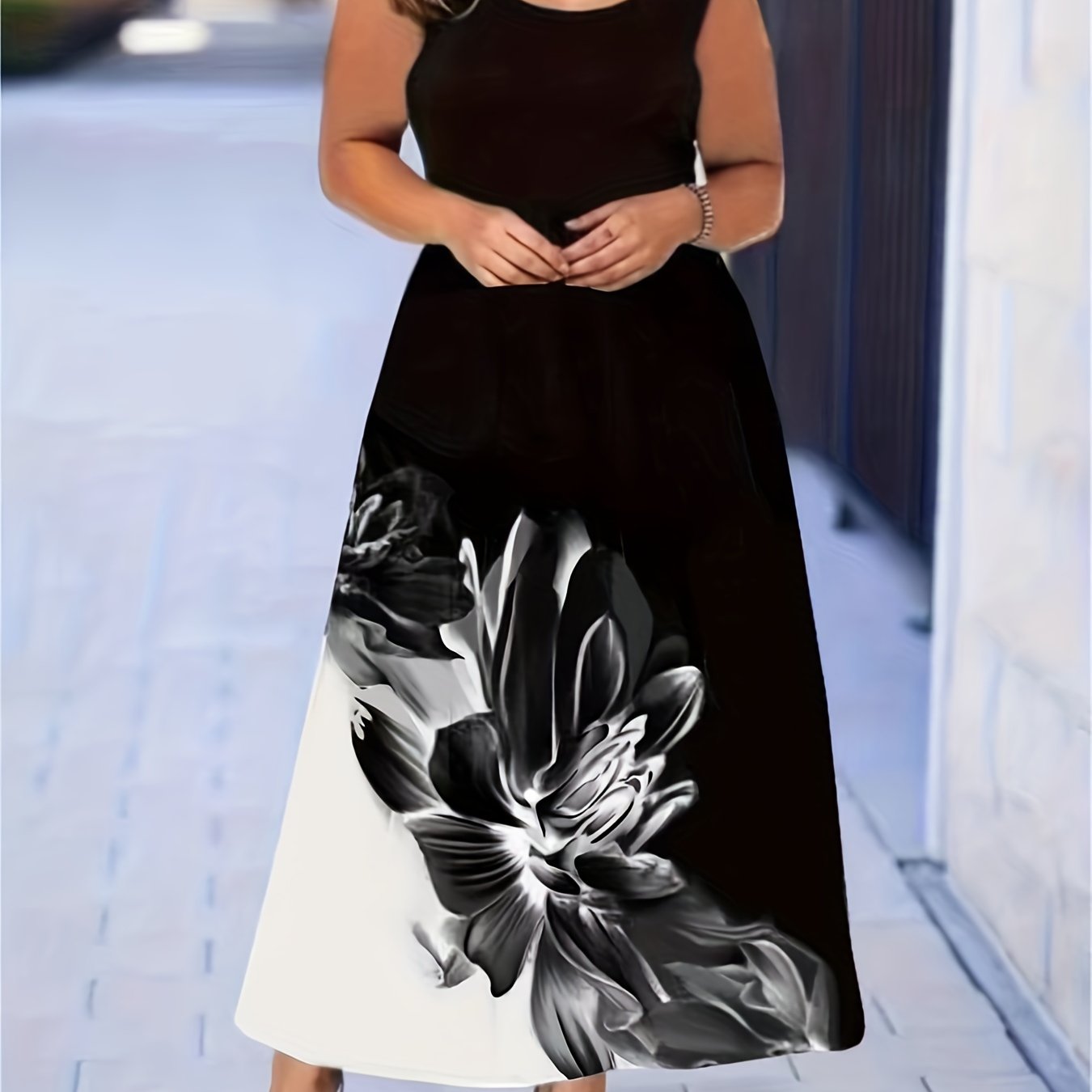 Floral Tank Dress Round Neck Maxi A-line
