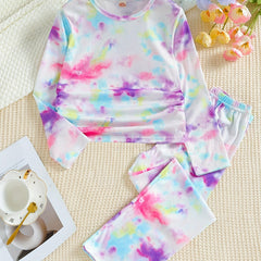 Kid's 2pcs Ribbed Pajamas Tie Dye Loungewear Set