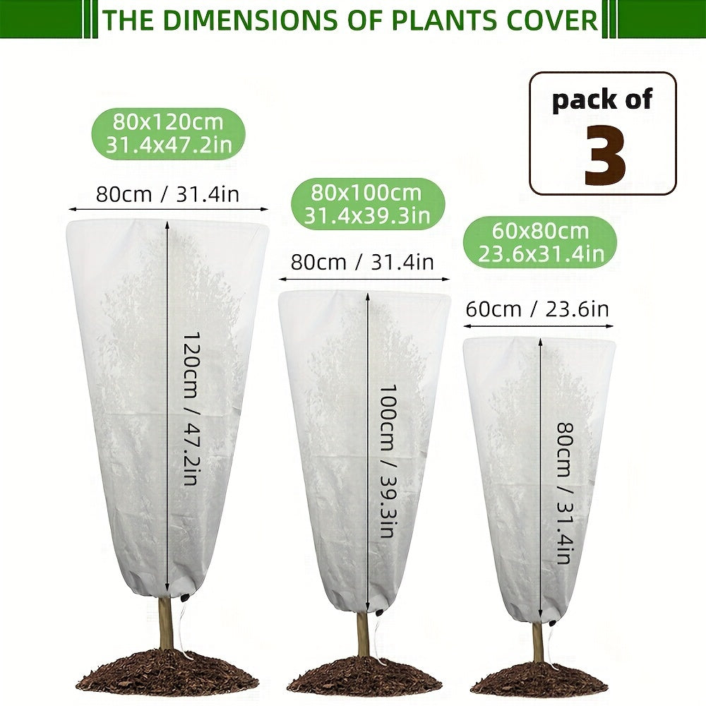 3pcs Plant Cover Antifreeze Protection Bag Large Winter Drawstring Bag