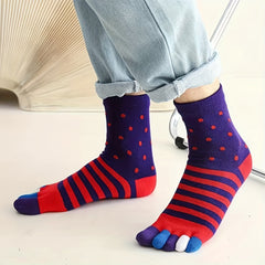 Men's Split Toe Tabi Socks Low Cut Five Toe Stripe Design