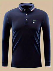 Dog Print Men's Casual Long Sleeve Polo Shirt