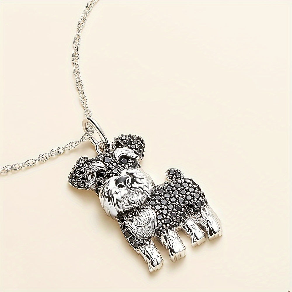 Schnauzer And Rhinestone Pet Pendant Necklace Dog Animal Jewelry