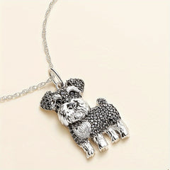 Schnauzer And Rhinestone Pet Pendant Necklace Dog Animal Jewelry