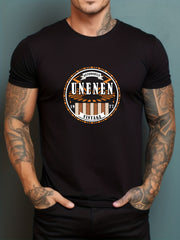 Retro Letter Motorcycle Print Men's Graphic Crew Neck T-shirt