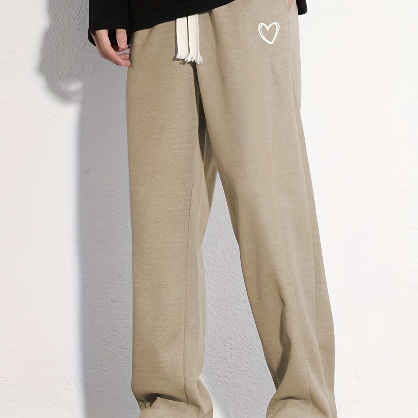 Heart Pattern Loose Fit Drawstring Pants for Men