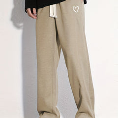 Heart Pattern Loose Fit Drawstring Pants for Men