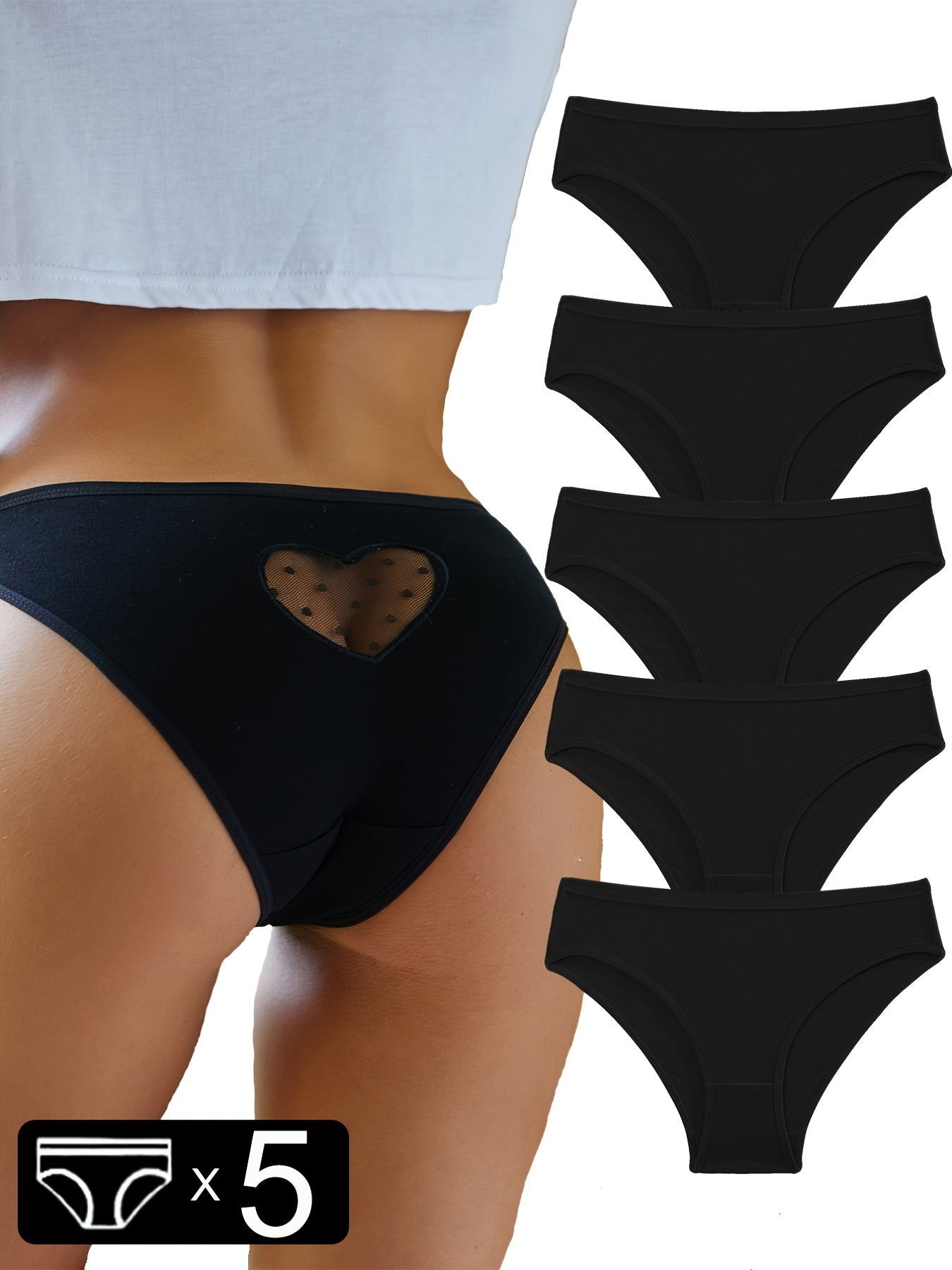 5pcs Lace Stitching Bikini Panties & Cotton Comfort Panties Women's Underwear