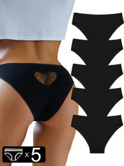 5pcs Lace Stitching Bikini Panties & Cotton Comfort Panties Women's Underwear