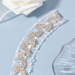 Rhinestone Leaf Lace Bridal Garter, Flower Lace Belt, Stretch Garter, Costume