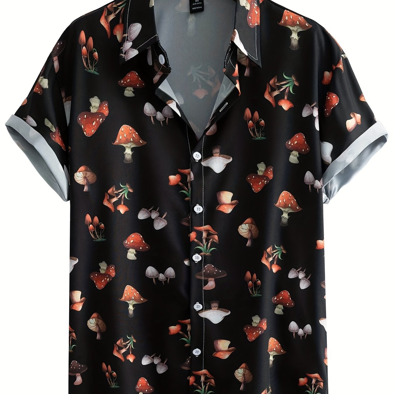 Men's Casual Mushroom Print Button Up Short Sleeve Shirt