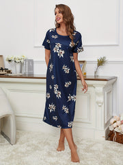 Flower Print NightDress Short Sleeve Pajama Dress