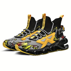 Men's Graffiti Print Lace-up High Top Blade Sneakers