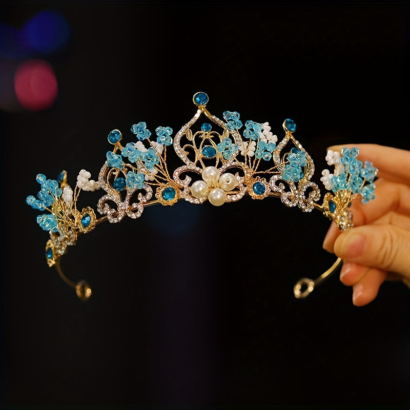 Princess Tiara Head Jewelry with Rhinestone and Faux Pearl