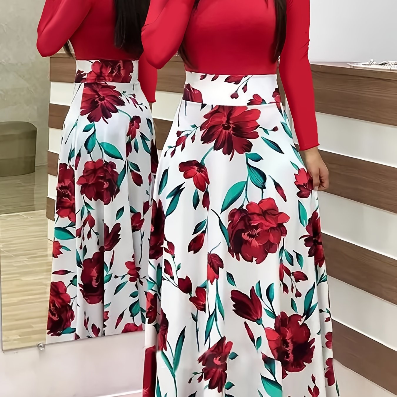 Floral Print Long Sleeve Dress for Women