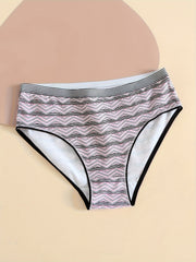 6 Pack Plus Size High Cut Striped Print Lace Briefs Set