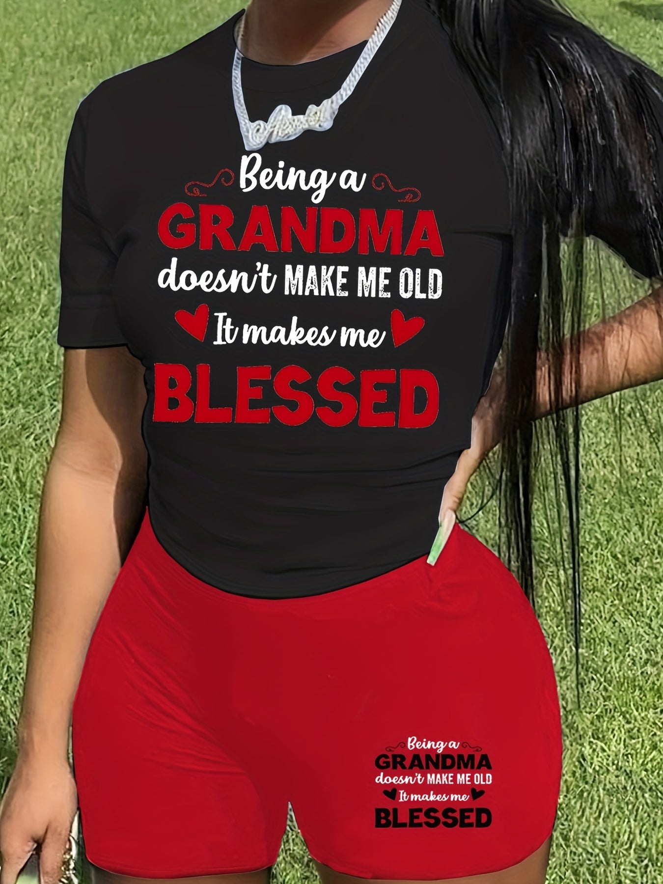 Slogan Print Top & Shorts Set
