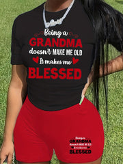 Slogan Print Top & Shorts Set