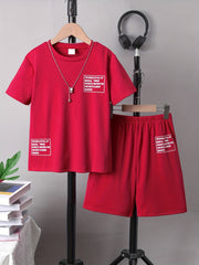 Boys Short Sleeve T Shirt & Shorts Set Casual Street Style 2 Pcs