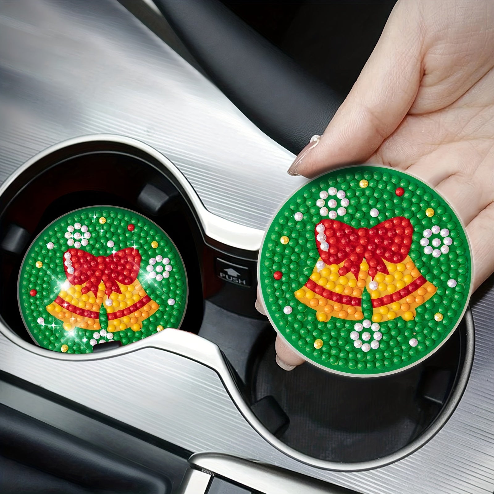2pcs Christmas Bell Coaster Diamond Painting Car Coaster