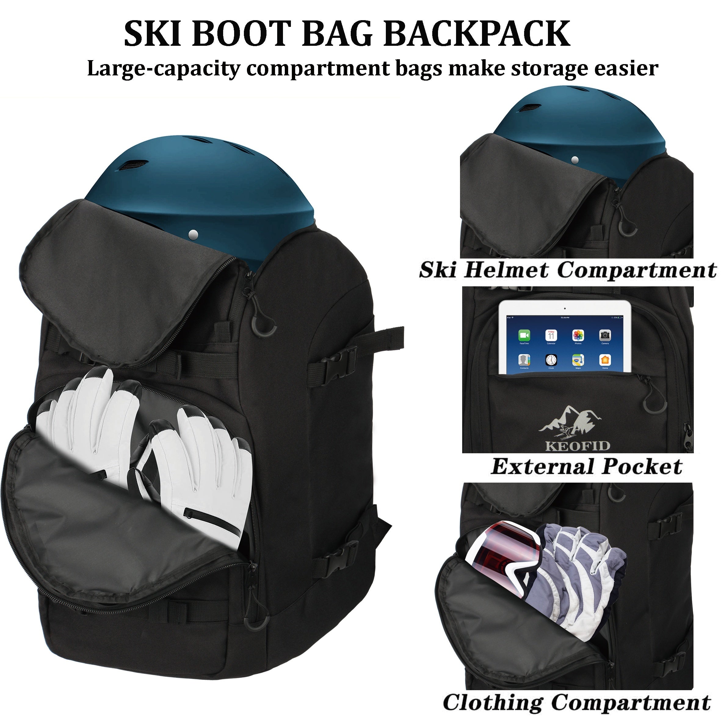 Skiing Boots Bag Snowboard Boots Backpack Helmet Goggles Gloves Accessories