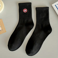 Men's Embroidered Cotton Socks for Outdoor Activities