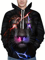 Men's Lion Graphic Hoodie Stretch 3D Print Sweatshirt