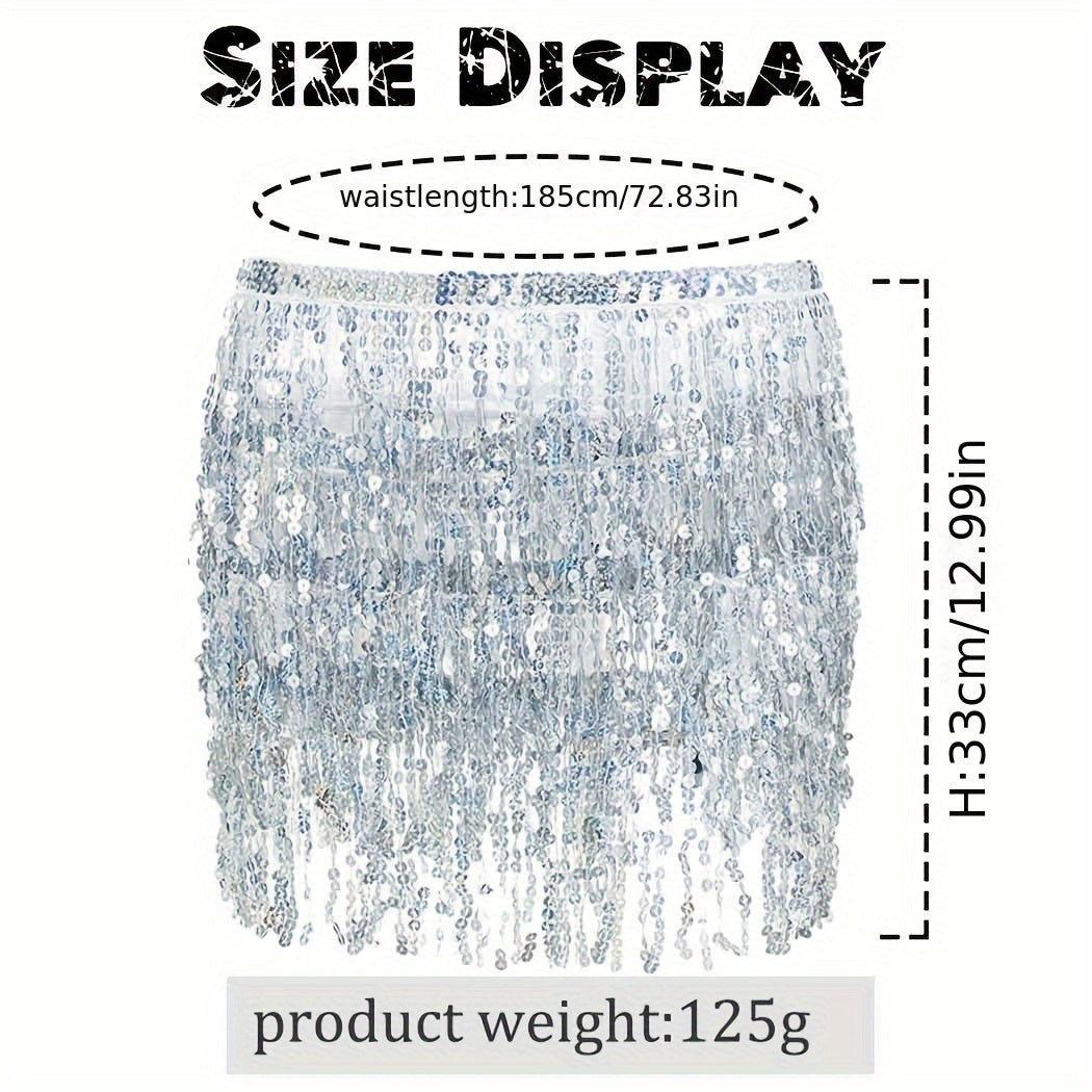 Women Belly Dance Skirt Sequin Fringe Party Costume