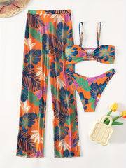Plant Graphic Bikini Set with Cover Up Pant Swimsuit