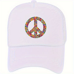 Flowers Peace Sign Trucker Hat Mesh Baseball Cap Adjustable Lightweight Dad Hats