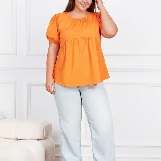 Casual Blouse Women's Plain Ruched Short Sleeve Round Neck