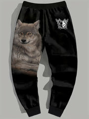 Men's Gray Wolf Graphic Sweatpants Casual Breathable Joggers