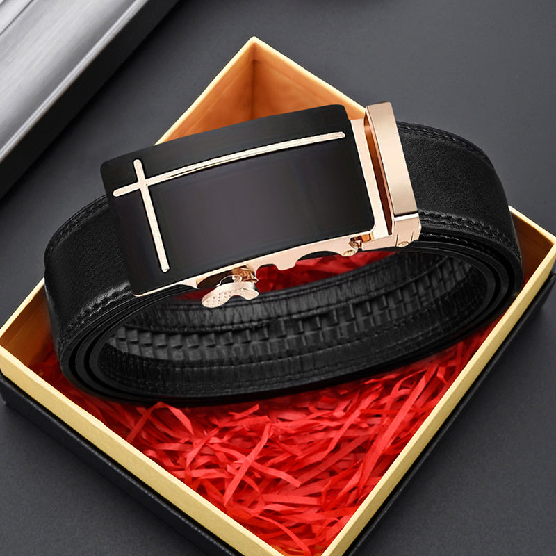 Men's Business PU Leather Belt Automatic Buckle Wedding Daily Wear