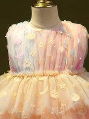 Princess Dress for Kid Girls with Ombre Moon & Stars Appliques