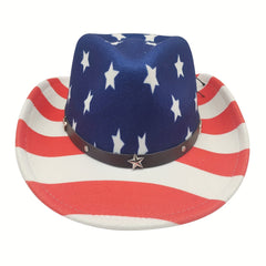 Western Cowboy Hat American Flag Pattern Cowgirl Hat Unisex Patriotic Felt Hat