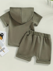 2pcs Baby Boys Short Sleeve Hooded Top & Shorts Set for Summer