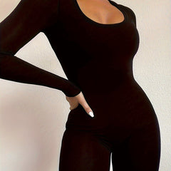 Square Neck Sports Long Sleeve Jumpsuit Slim Yoga Romper