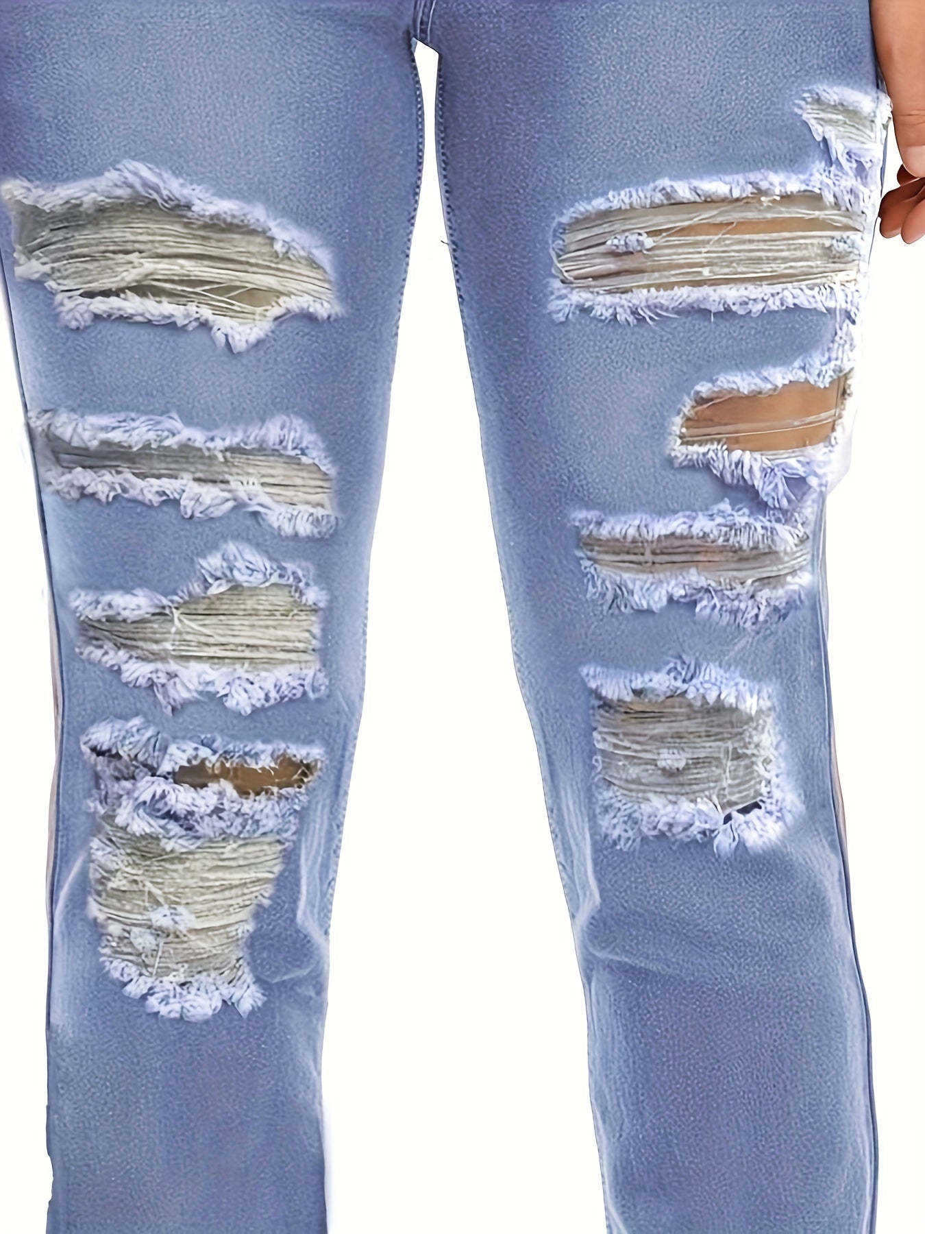 Women's Plus Washed Ripped High Stretch Jeans