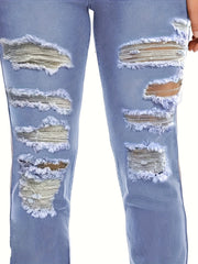 Women's Plus Washed Ripped High Stretch Jeans