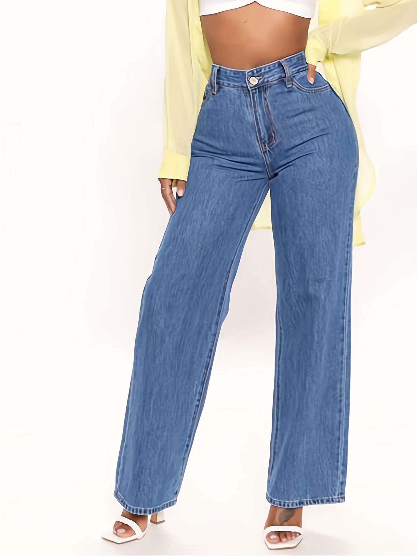 High Waist Wide Leg Denim Pants Women's Jeans