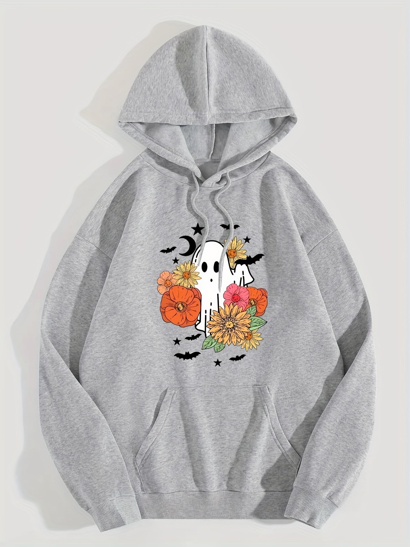 Halloween Print Kangaroo Pocket Hoodie Women's Sweatshirt