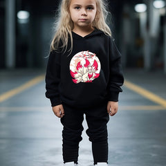 Girls 2pc Fox Pattern Hooded Sweatshirt Solid Sweatpants Set