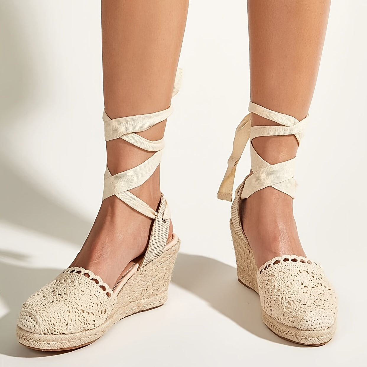 Women's Lace Up Wedge Espadrilles Sandals Lightweight Cross Strap Beach Shoes