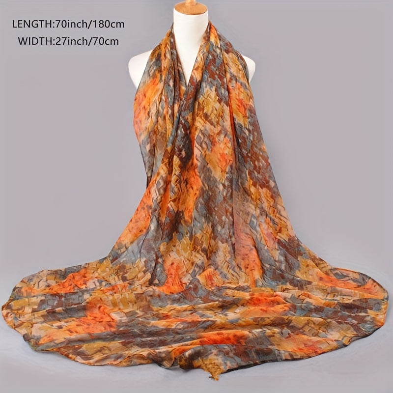 Vintage Mosaic Geometric Print Voile Scarf Sunscreen Head Wrap