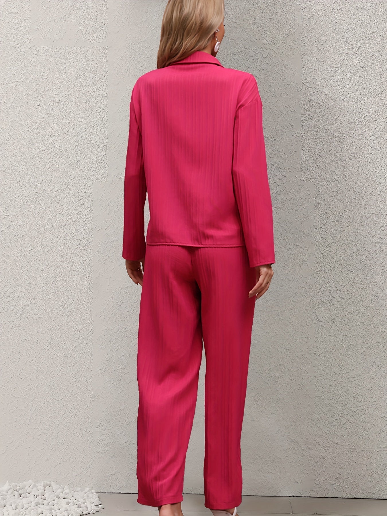 Casual Two piece Set Long Sleeve Button Up Shirt & Wide Leg Pants