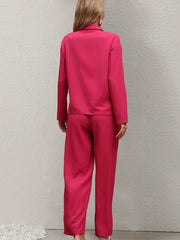 Casual Two piece Set Long Sleeve Button Up Shirt & Wide Leg Pants