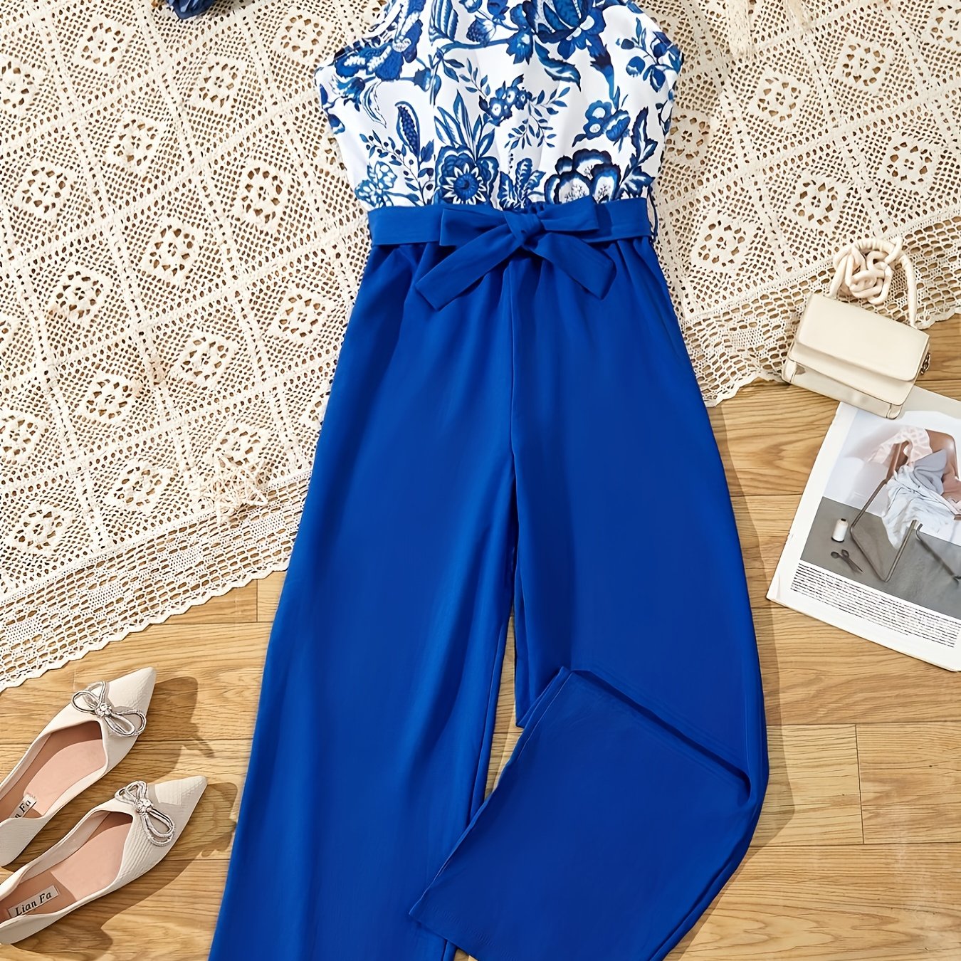 Girls' Floral Halter Neck Jumpsuit for Summer Outfit
